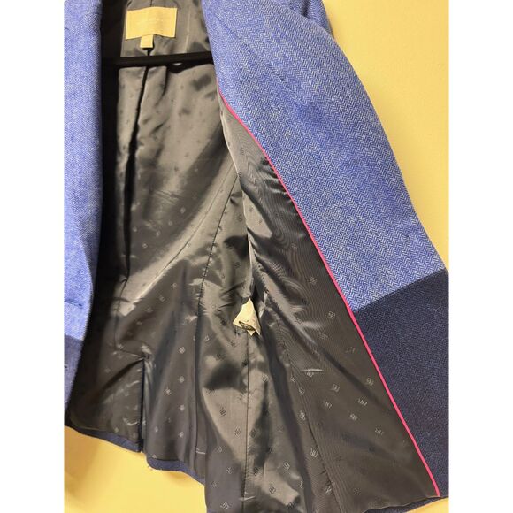BANANA REPUBLIC H*cking Jacket Colorblock Bright Blue Wool Blend, Sz 4 - Picture 7 of 16